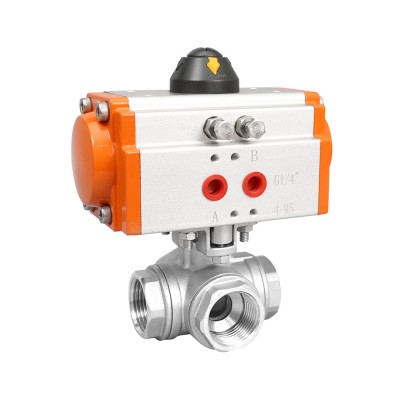 Stainless Steel Manual  Pneumatic Female Threaded Four Way Ball Valve