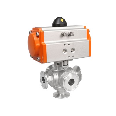 High Quality  Stainless Steel Tri Clamp Pneumatic five way Ball Valve