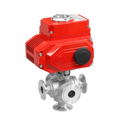SS304 SS316  Stainless Steel Electric Tri Clamp  five way Ball Valve