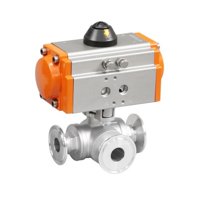 Stainless Steel High Quality  Tri Clamp Pneumatic three way Ball Valve