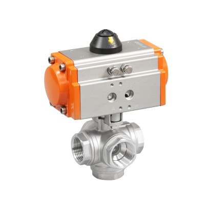 Stainless Steel High Quality  Pneumatic Female Threaded Five Way Ball Valve