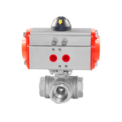 Stainless Steel High Quality  Pneumatic Female Threaded Three Way Ball Valve